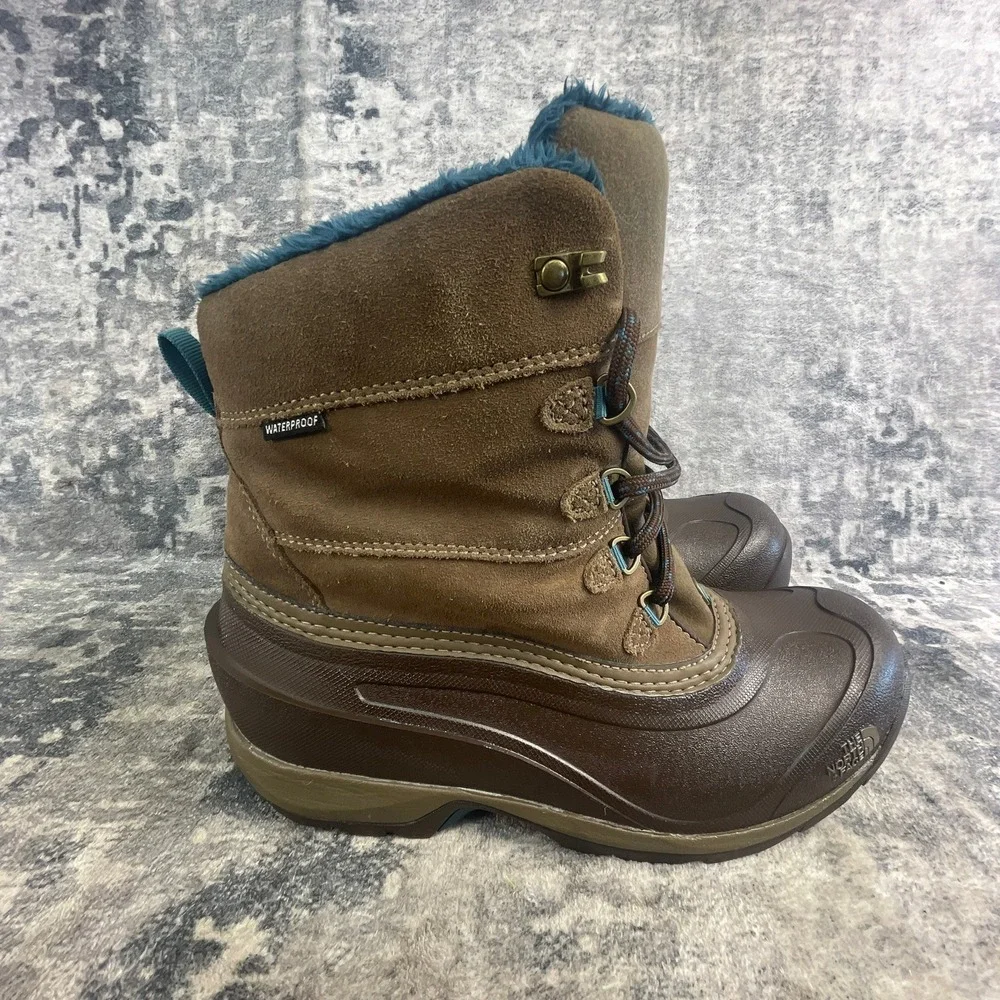 The North Face Womens 10 Chilkat III Winter Boots Brown Tan Leather Rubber